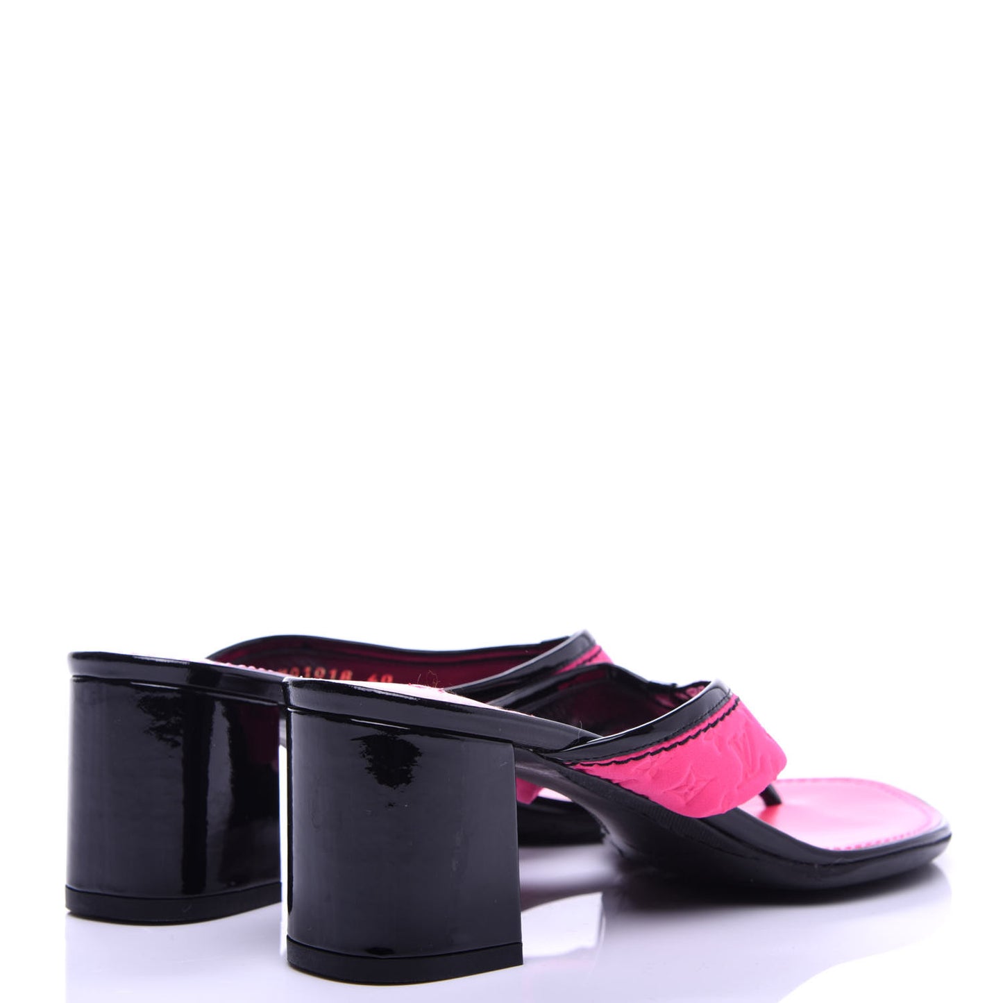Calfskin Embossed Monogram Patent Heeled Thong Sandals 40 Pink