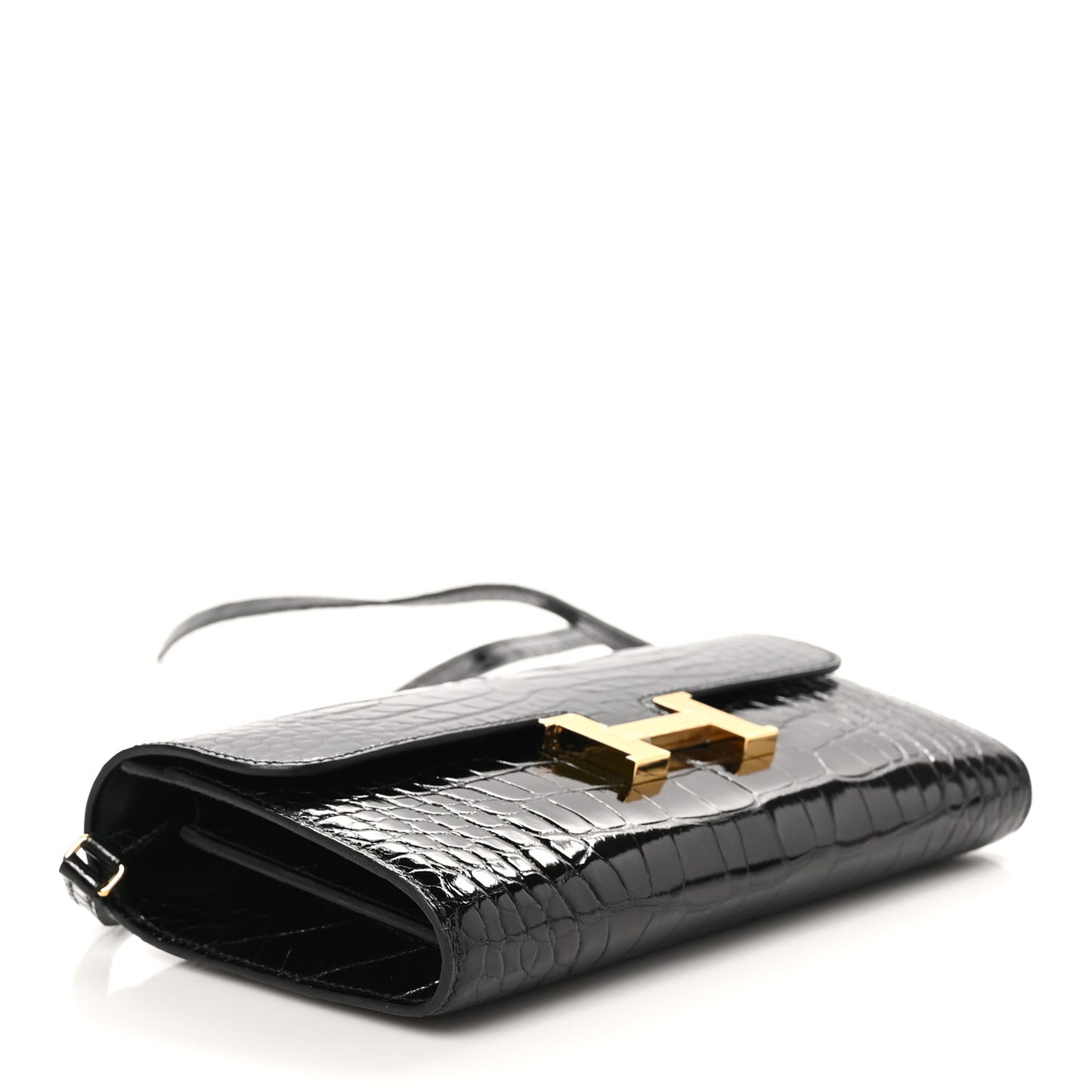 Shiny Alligator Constance Long Wallet To Go Black
