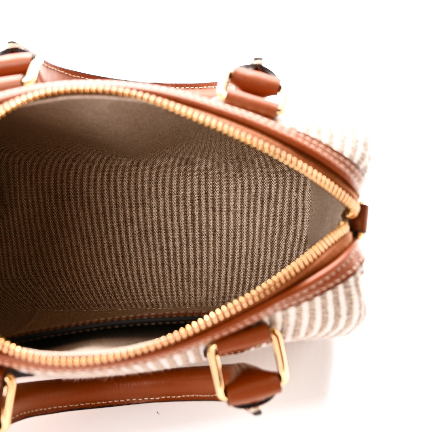 Celine Triomphe Textile Calfskin Striped Small Boston Bag Natural Tan 5 of 11