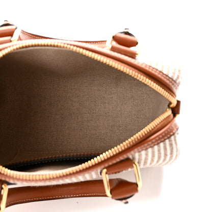 Celine Triomphe Textile Calfskin Striped Small Boston Bag Natural Tan 5 of 11