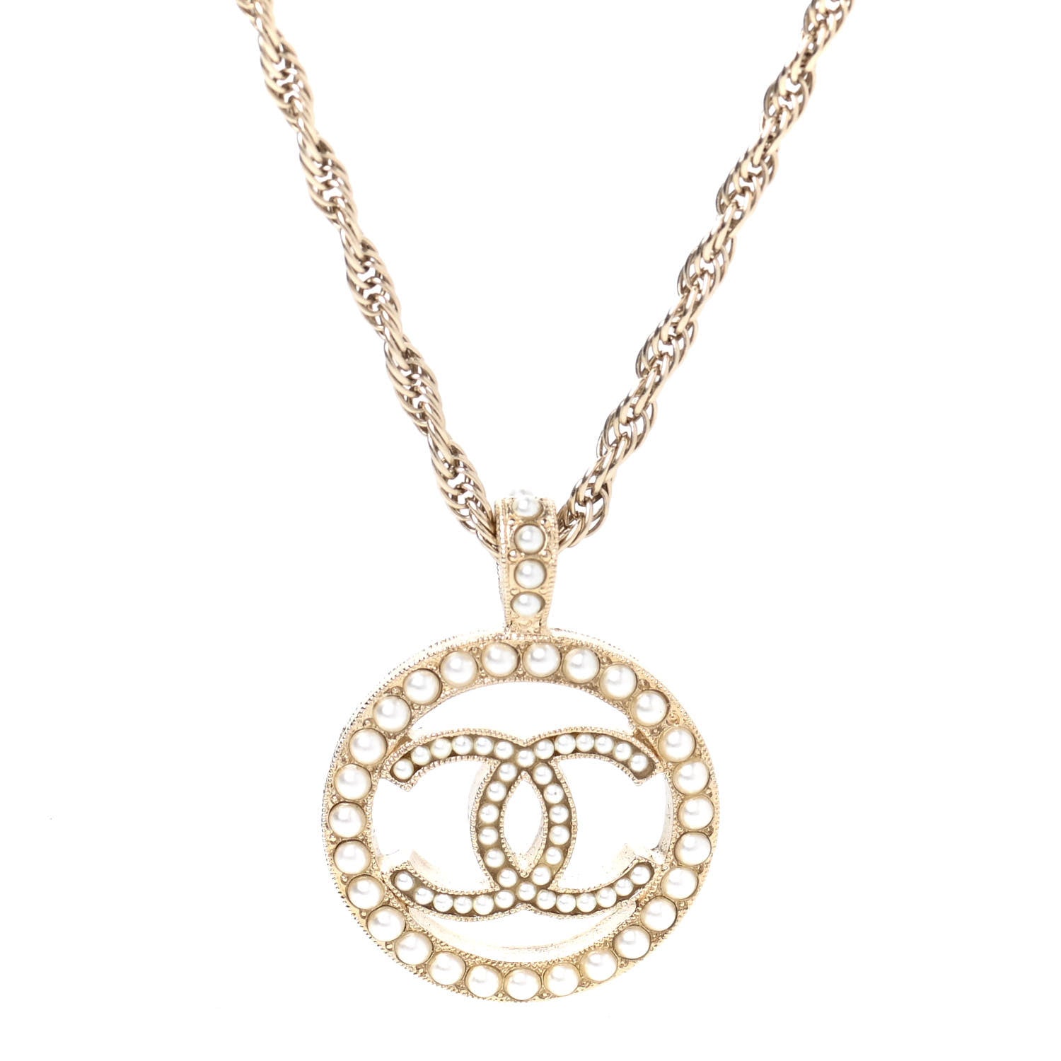 Chanel Pearl CC Round Pendant Necklace Gold 4 of 6