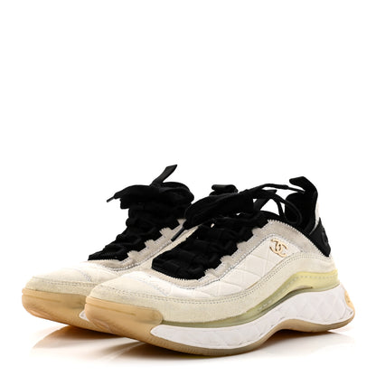 Chanel Fabric Suede Calfskin CC Sneakers 38.5 Ivory Black 4 of 11