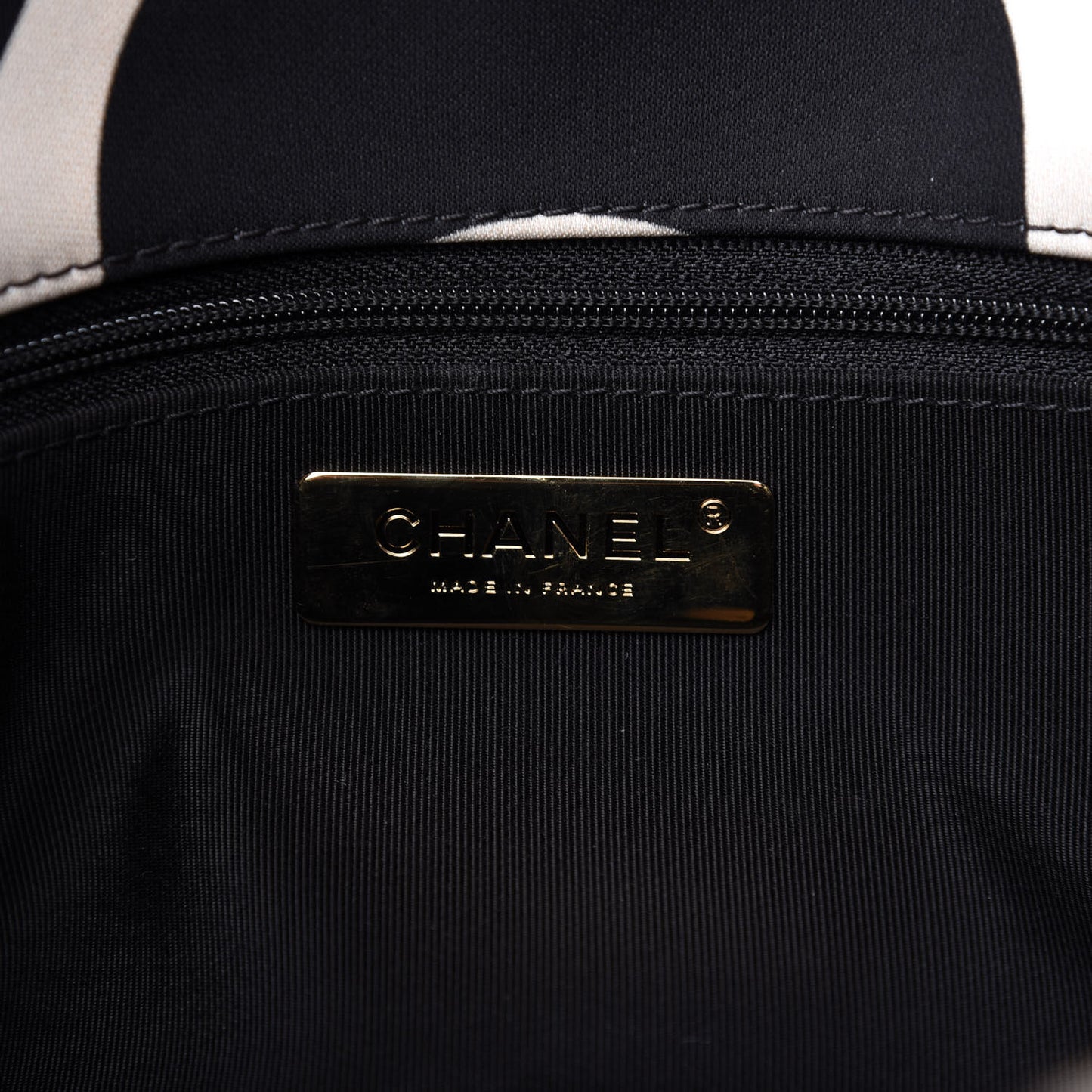 Fabric Printed Large Chanel 19 Flap Black Ecru