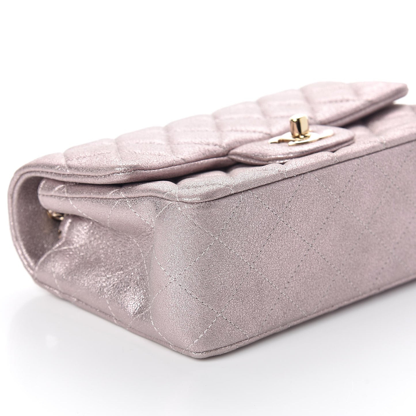 Metallic Goatskin Quilted Mini Rectangular Flap Pink