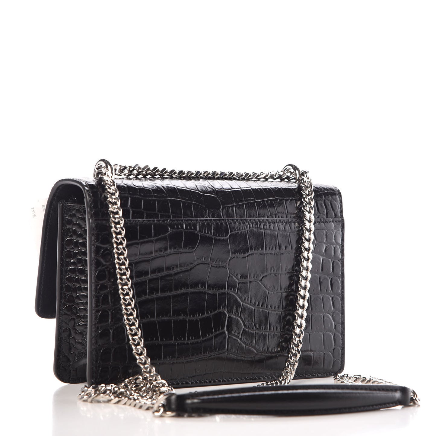 Calfskin Crocodile Embossed Monogram Sunset Chain Wallet Black