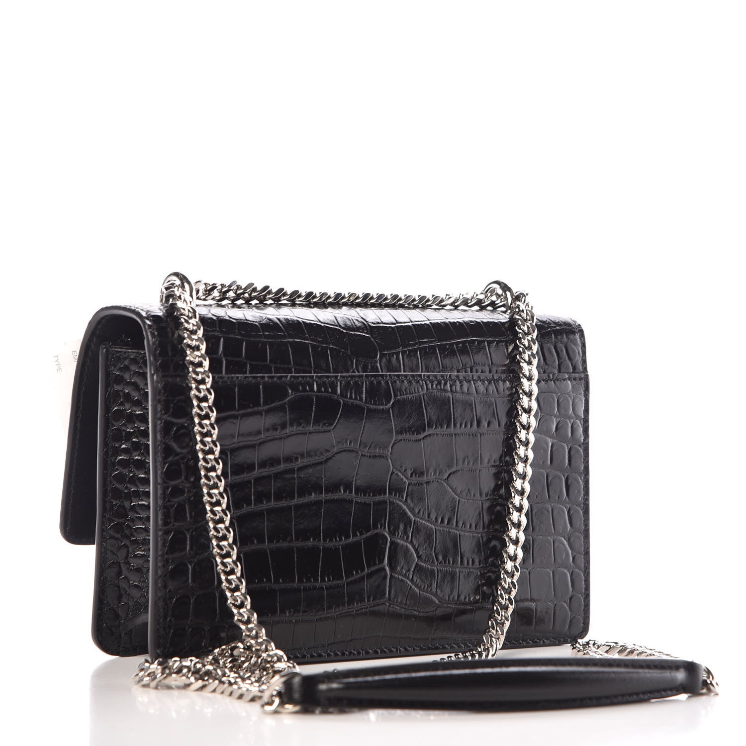 Saint Laurent Calfskin Crocodile Embossed Monogram Sunset Chain Wallet Black 3 of 11