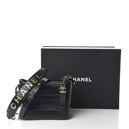 Chanel Calfskin Crocodile Embossed Small Gabrielle Cocodile Hobo Black 11 of 11