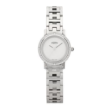 Hermes Stainless Steel Diamond Mother of Pearl 24mm Clipper Quartz Watch 1 of 4