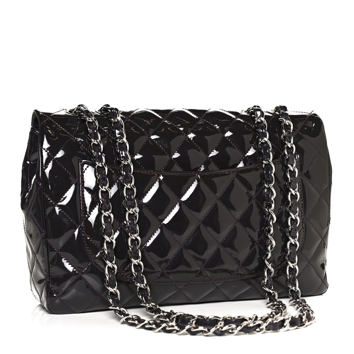 Patent Quilted Jumbo Single Flap Dark Purple