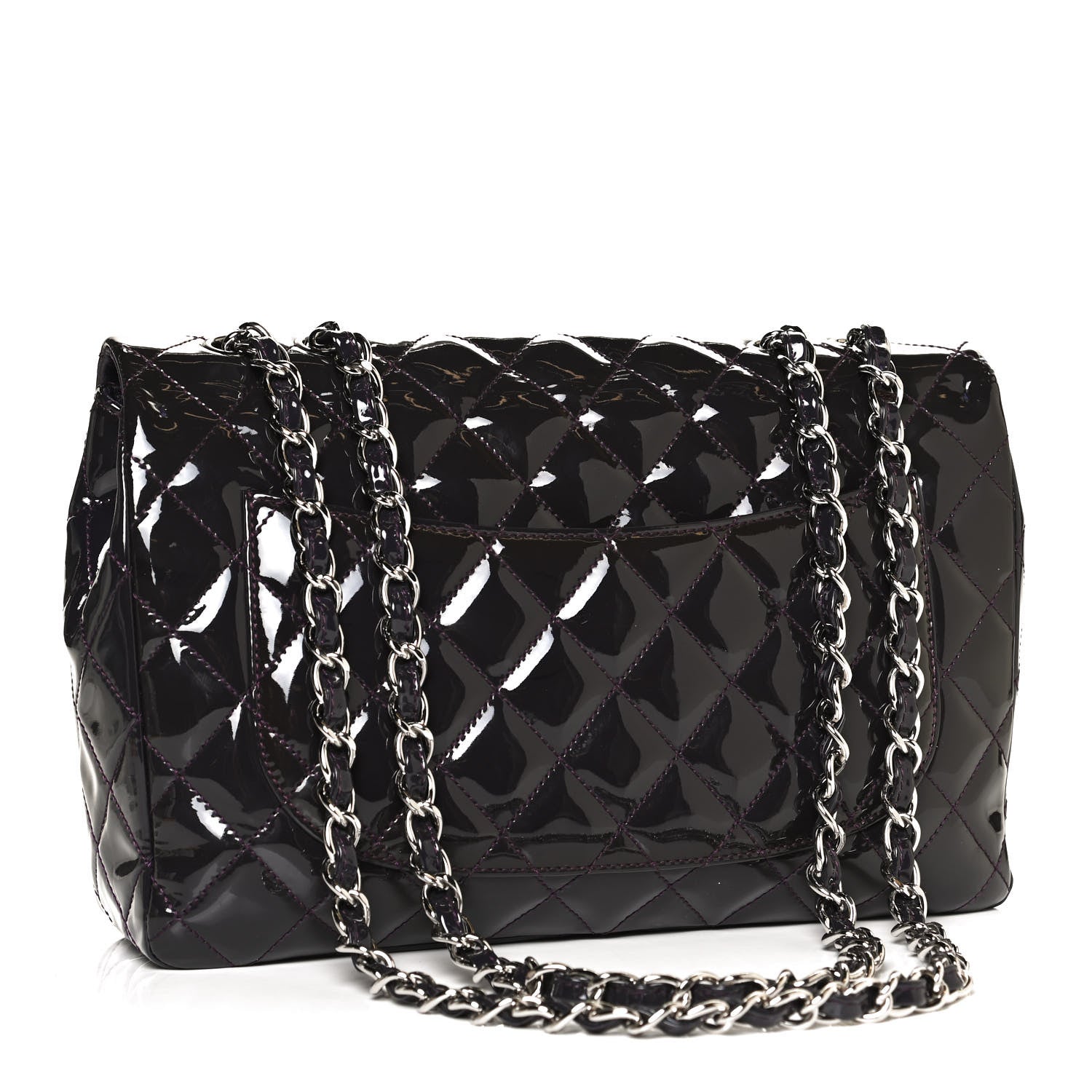 Chanel Patent Quilted Jumbo Single Flap Dark Purple 2 of 9