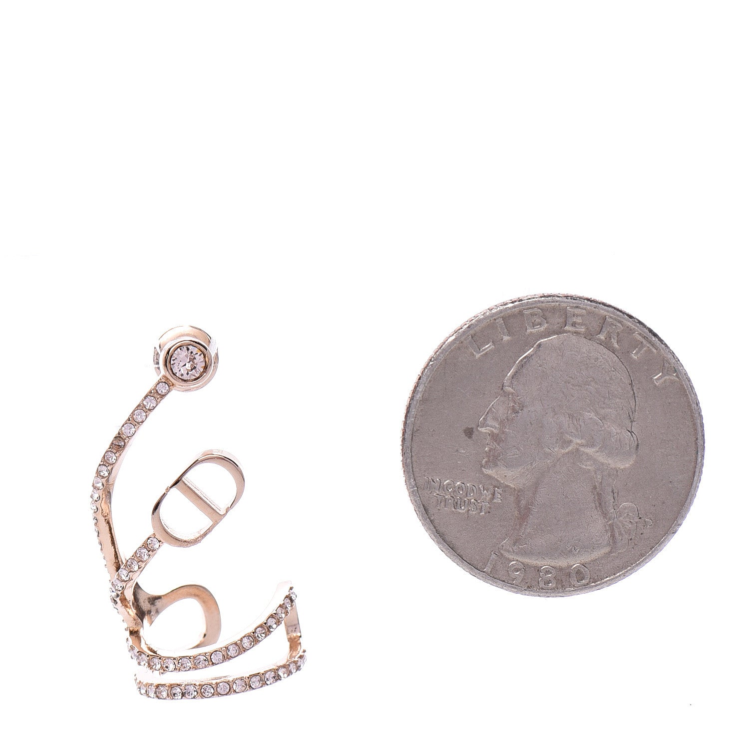 Christian Dior Metal Crystal Petit Rigid CD Ear Jewelry Rose Gold Pink 2 of 4