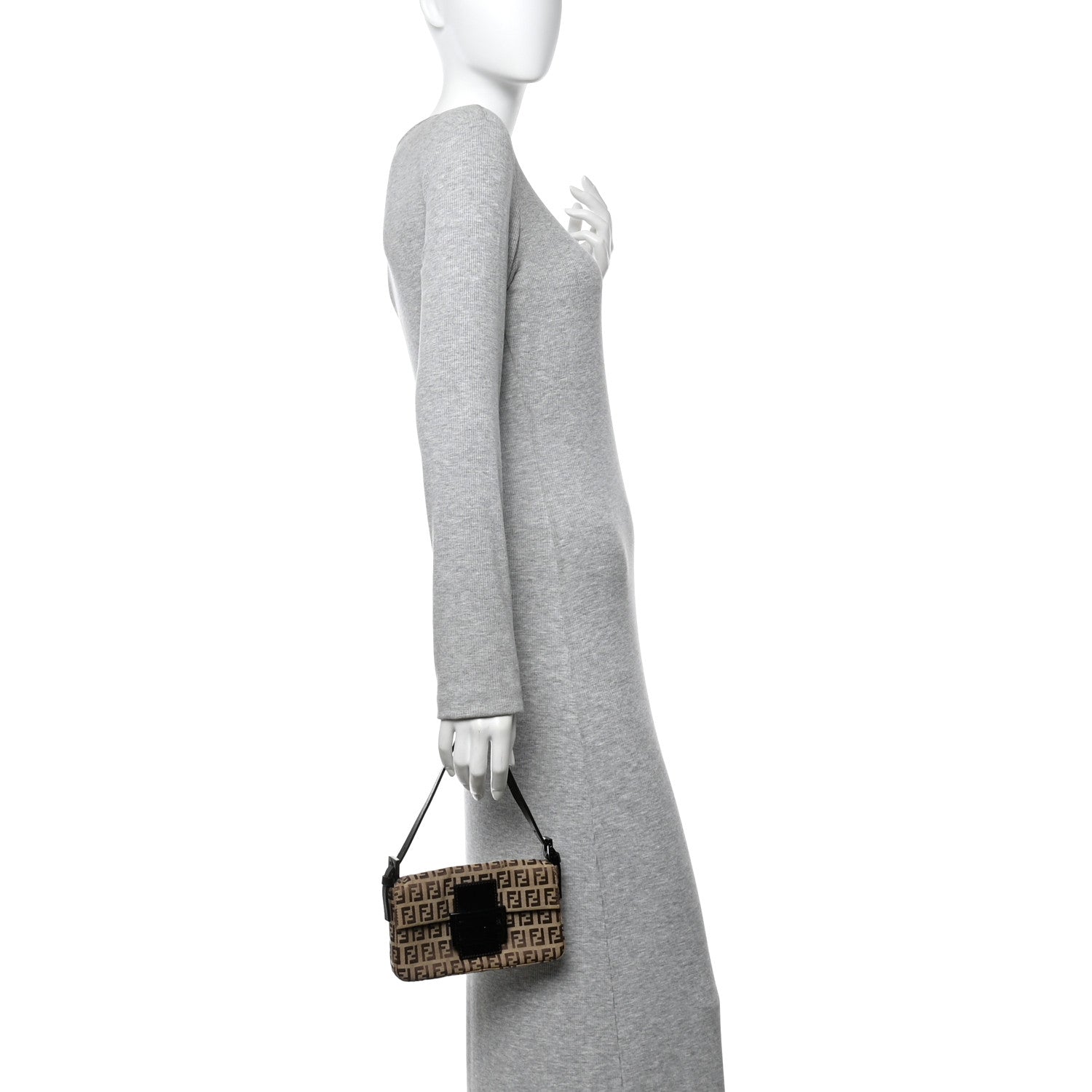 Fendi Zucchino Mini Baguette Mogano Panna Bruciato 2 of 9