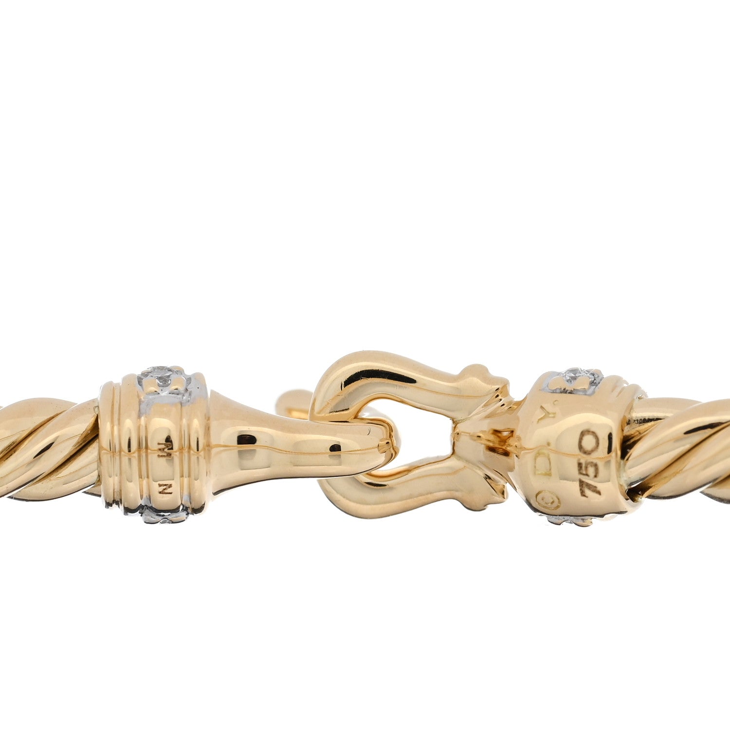 David Yurman 18K Yellow Gold Diamond 2.6mm Cable Collectibles Buckle Bracelet 3 of 4