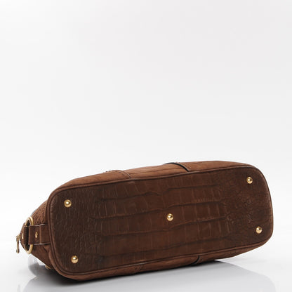 Saint Laurent Nubuck Crocodile Embossed Large Muse Coffee Brown 4 of 9