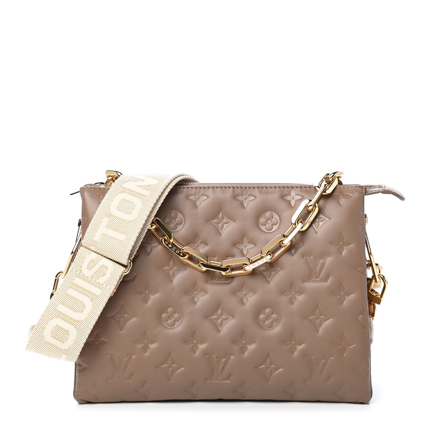 Lambskin Embossed Monogram Coussin PM Taupe