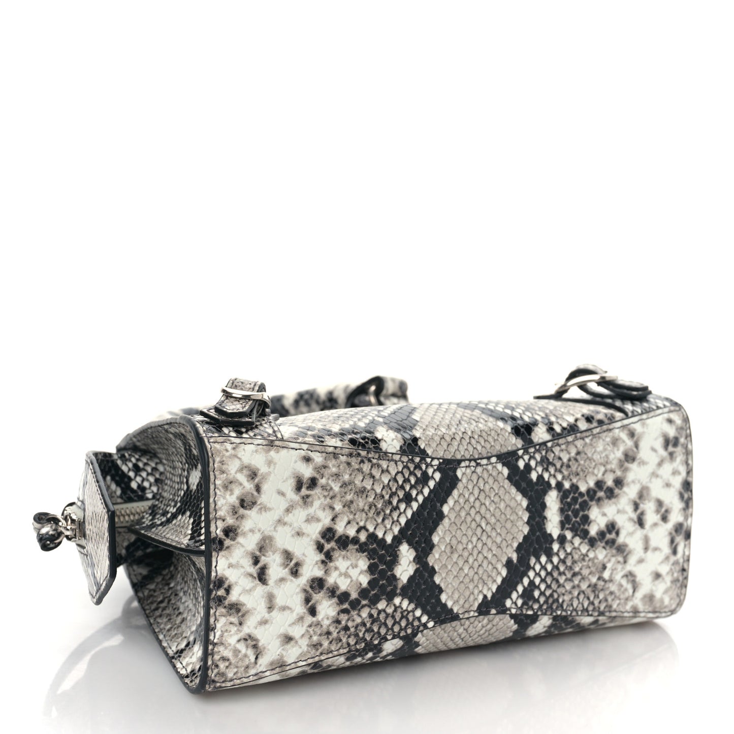 Grained Calfskin Snake Effect Neo Classic Silver Hardware Mini City Black White