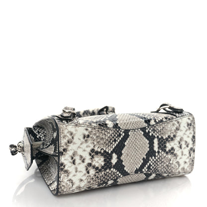 Balenciaga Grained Calfskin Snake Effect Neo Classic Silver Hardware Mini City Black White 4 of 7