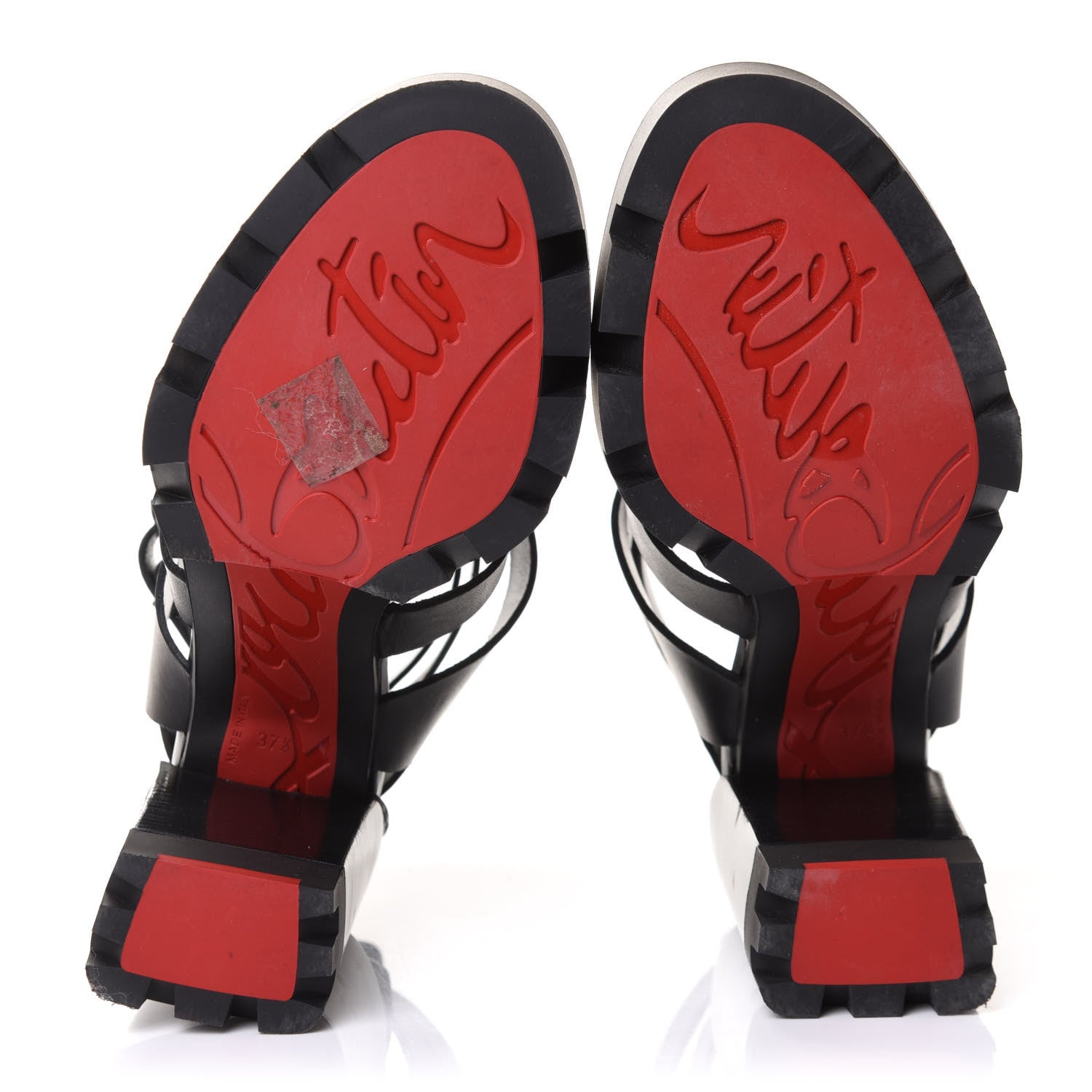 Christian Louboutin Calfskin Crocodile Embossed Platform Sandals 37.5 Black 5 of 8