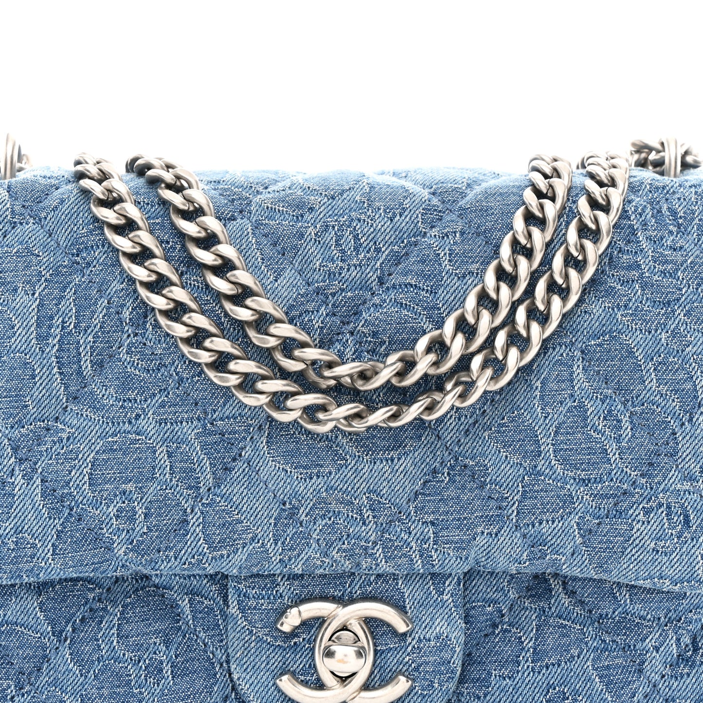 Denim Quilted Camellia Sweetheart Mini Flap Blue