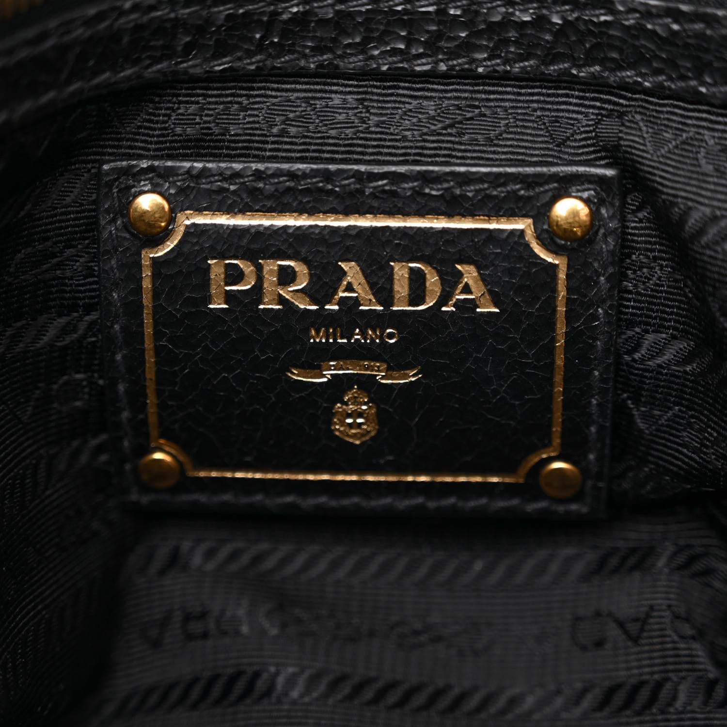 Prada Crackled Calfskin Studded Tote Talco Black 6 of 11