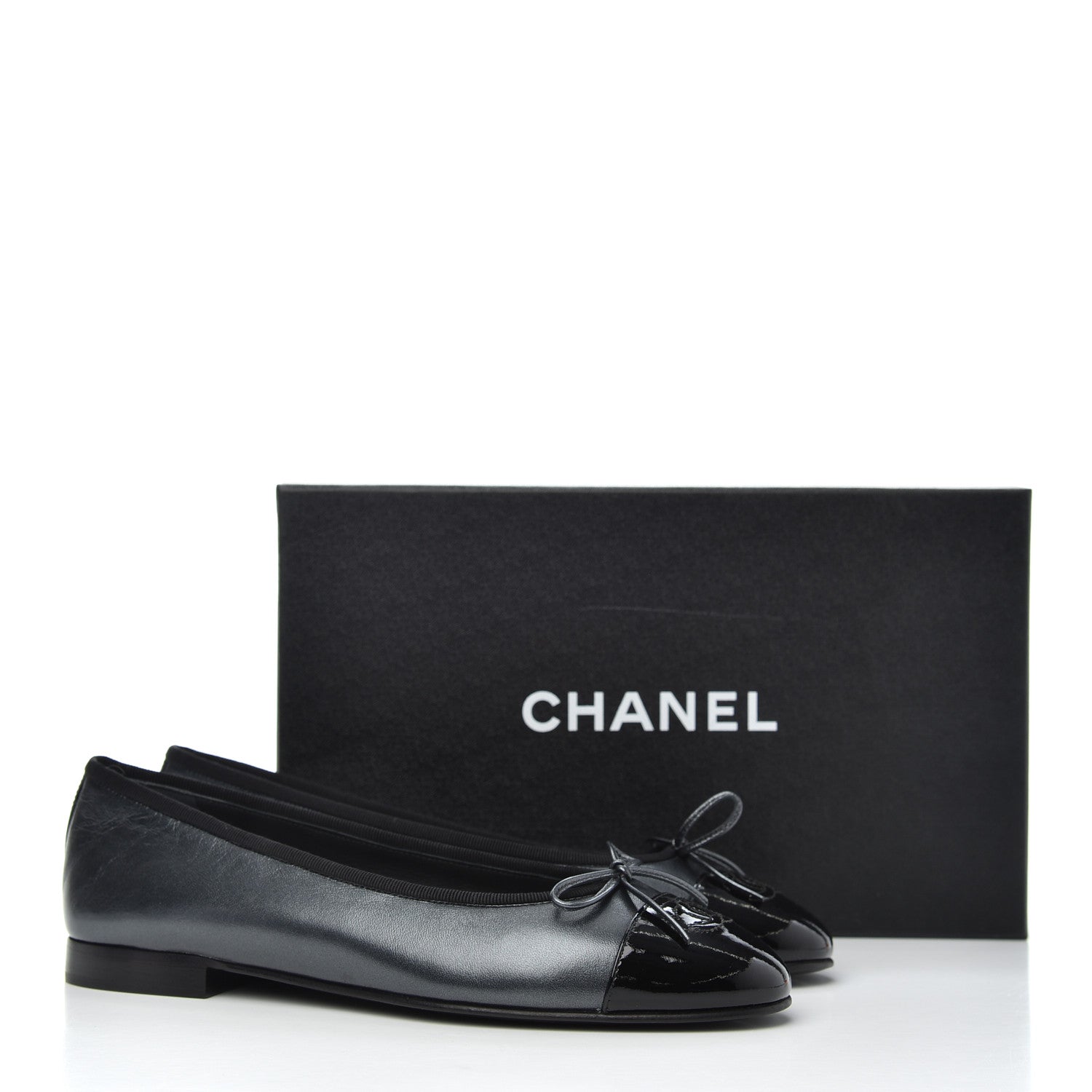 Chanel Pearly Calfskin Patent Cap Toe Ballerina Flats 39 Black 10 of 10