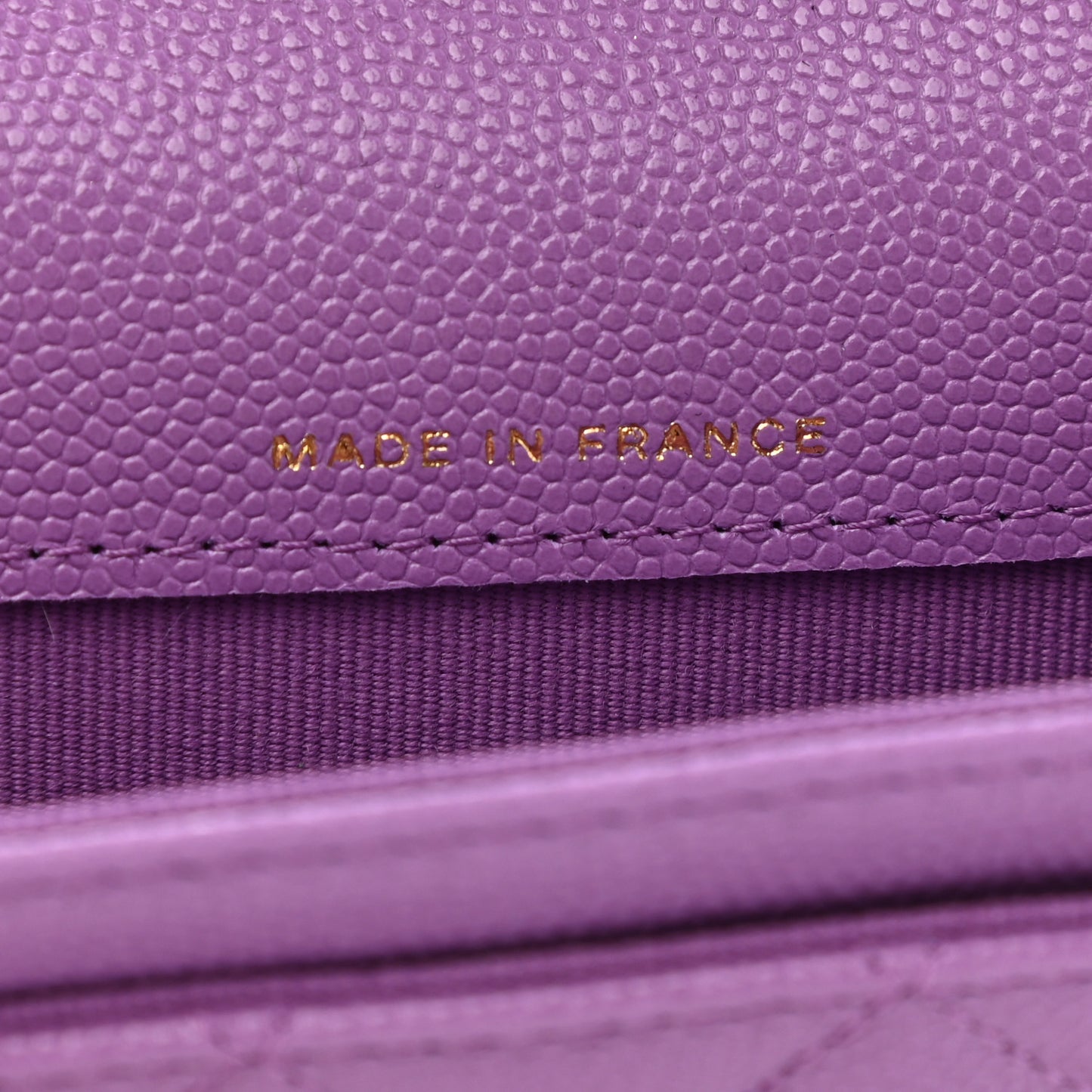 Caviar Quilted Flap Card Holder Wallet Purple