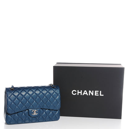 Chanel Caviar Quilted Jumbo Double Flap Blue 10 of 11