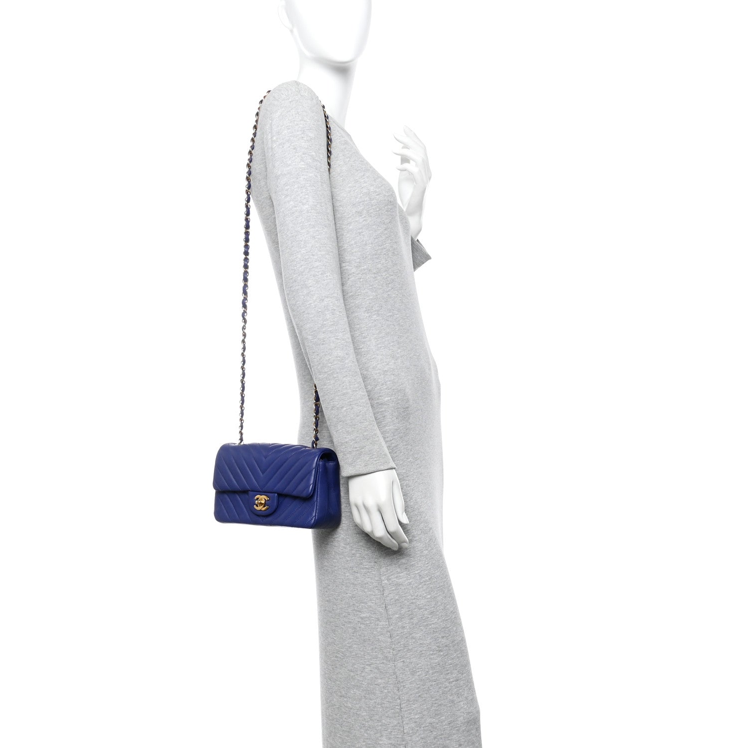 Chanel Lambskin Chevron Quilted Mini Rectangular Flap Blue 2 of 13