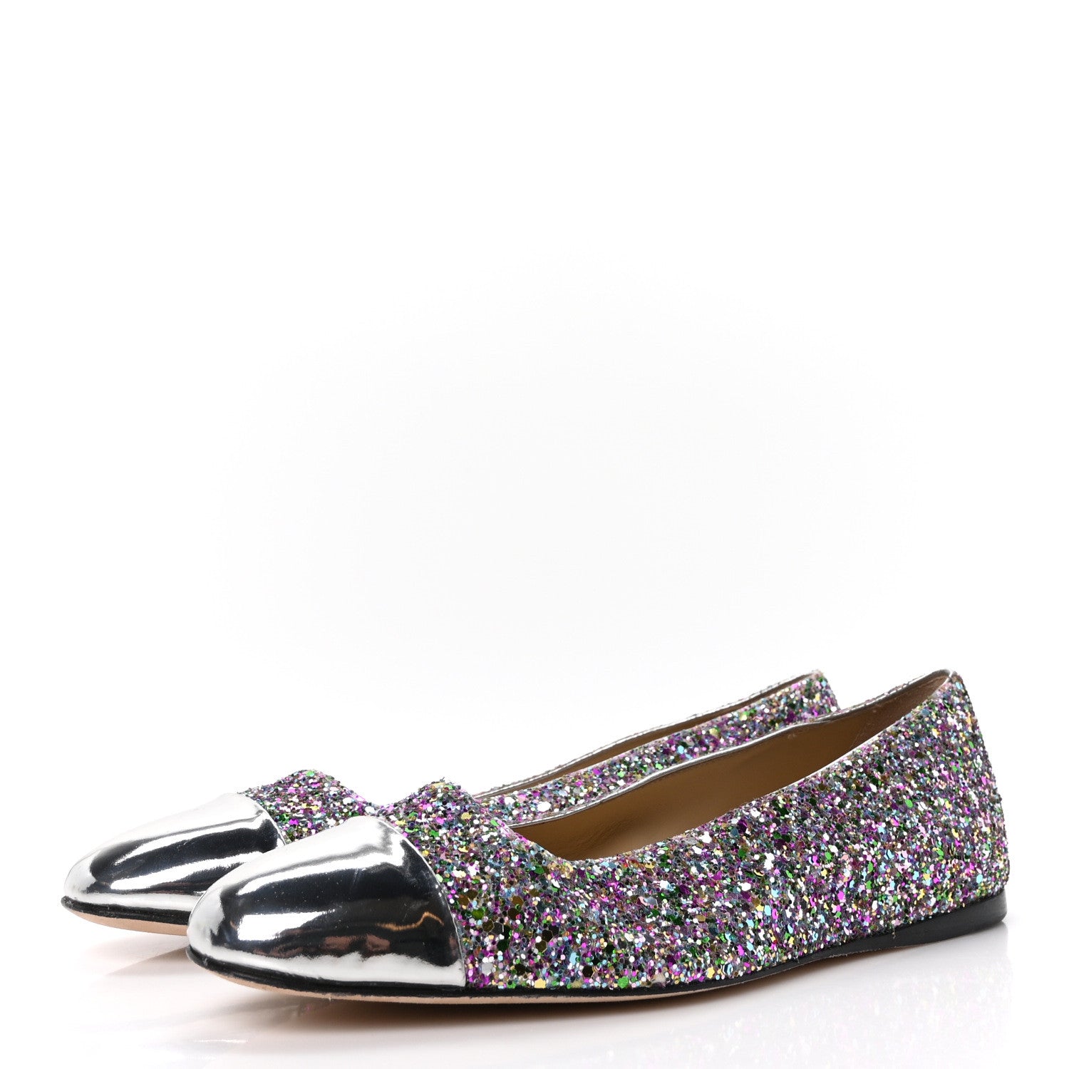 Jimmy Choo Patent Calfskin Coarse Glitter Confetti Watson Flats 36 Silver Multicolor 4 of 9
