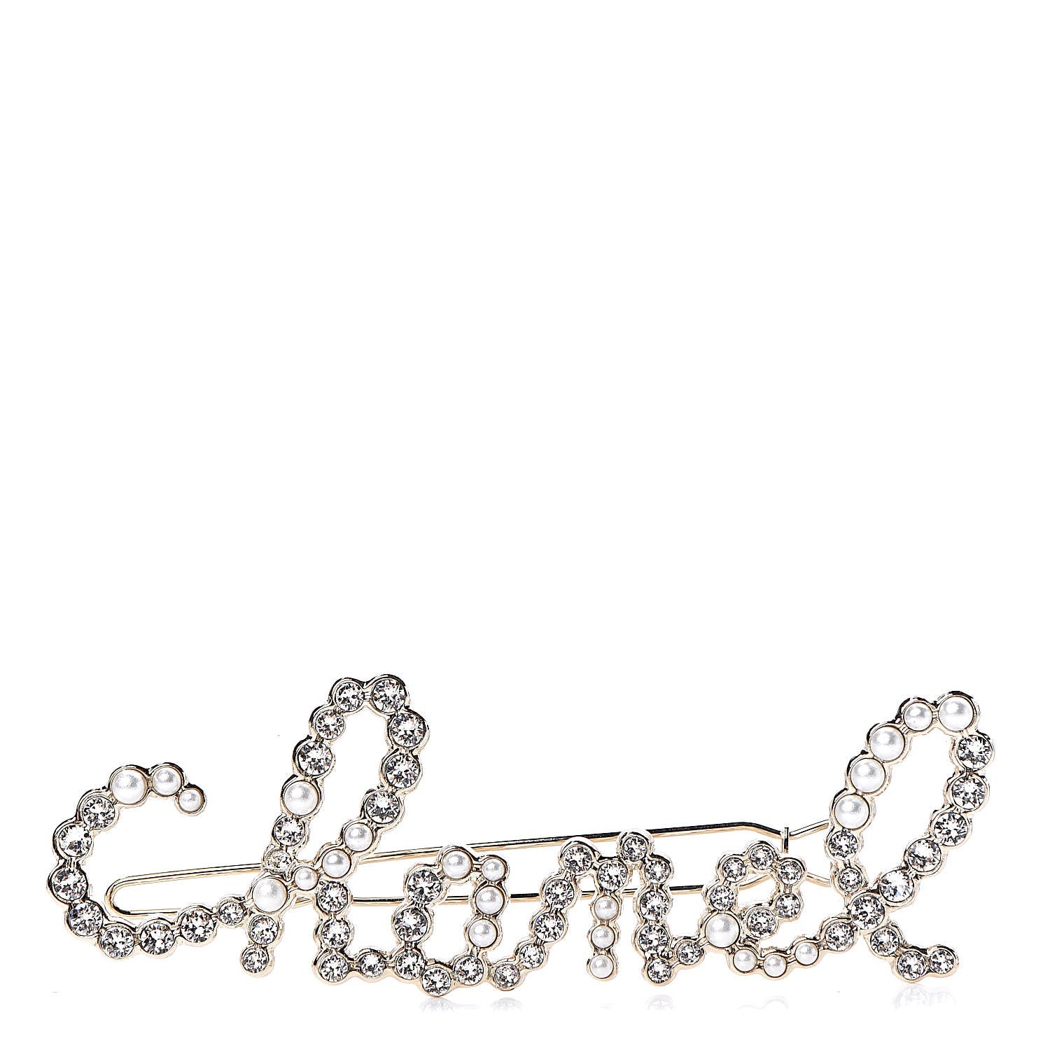 Chanel Metal Glass Swirling Pearls Hair Clip Gold 1 of 4