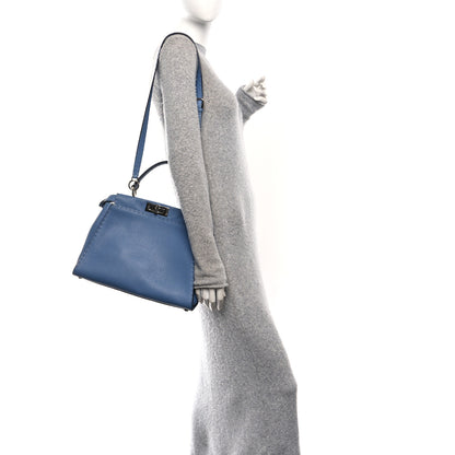 Fendi Cuoio Romano Selleria Bi-Color Medium Peekaboo Iconic Satchel Argento Blue Asfalto 2 of 9