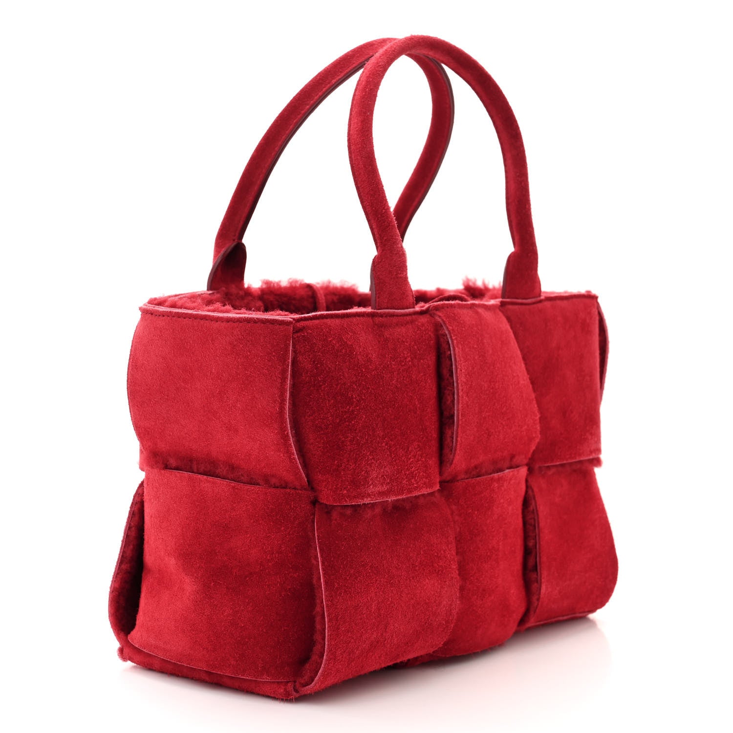 Bottega Veneta Suede Shearling Maxi Intrecciato Small Arco Tote Red 4 of 12