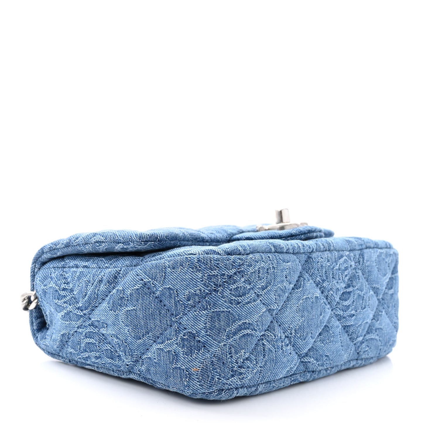 Denim Quilted Camellia Sweetheart Mini Flap Blue