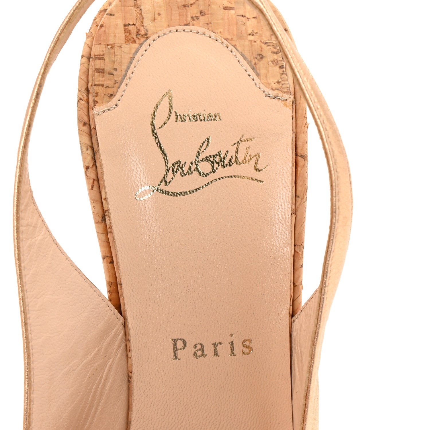 Christian Louboutin Calfskin Cork Une Plume Sling 120 Wedges 39.5 Gold 8 of 10
