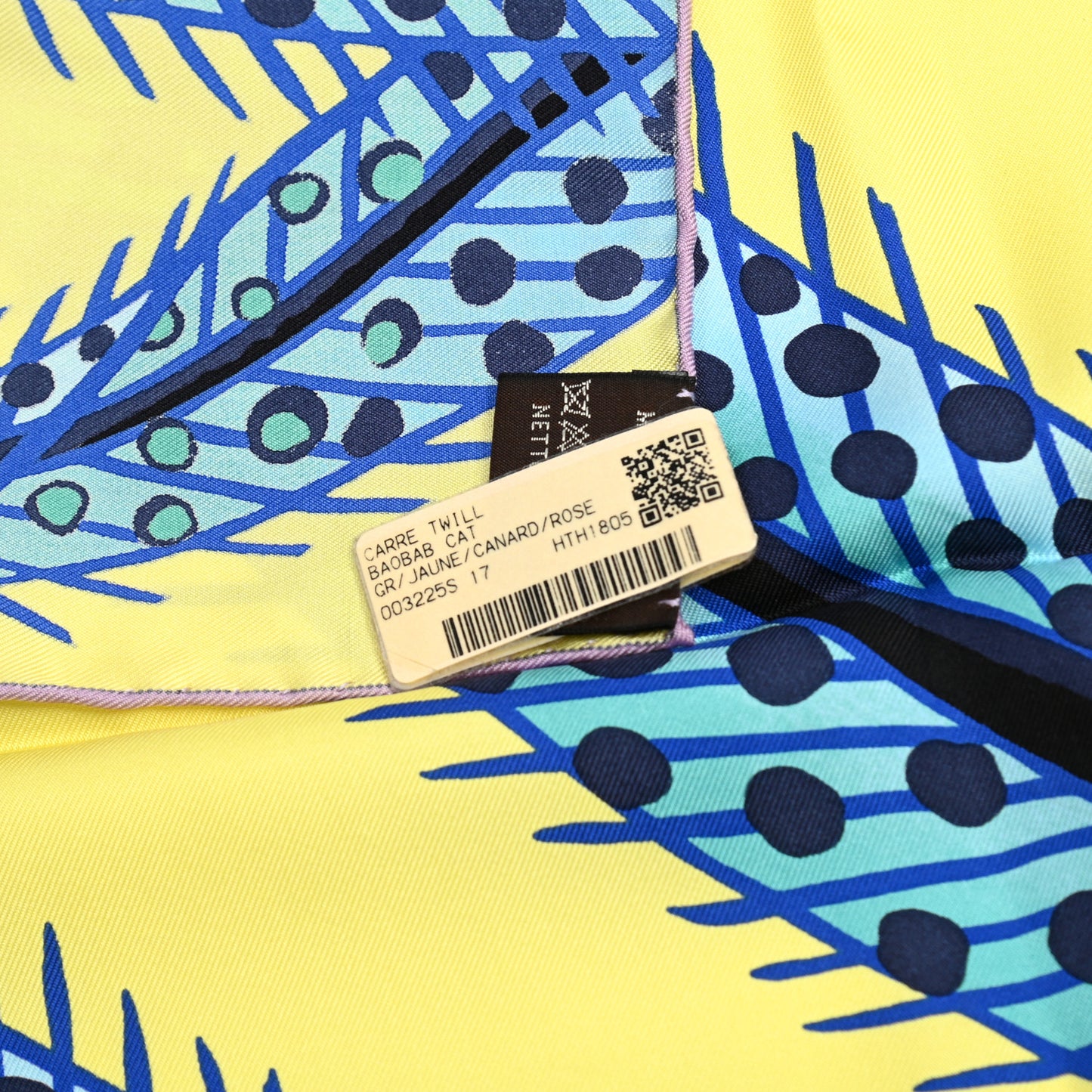 Silk Twill Baobab Cat Scarf 90 Jaune Canard Rose