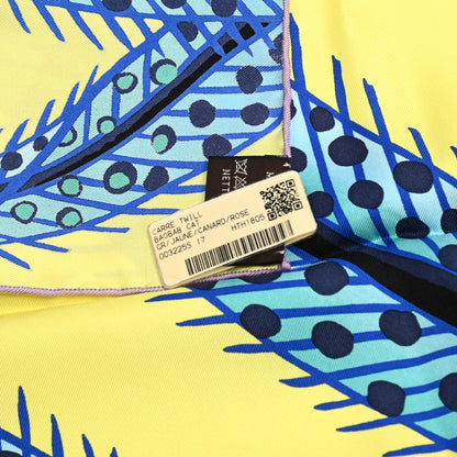 Hermes Silk Twill Baobab Cat Scarf 90 Jaune Canard Rose 2 of 5