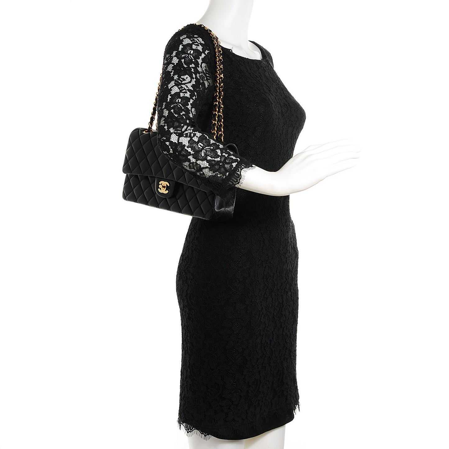 Lambskin Quilted Medium Double Flap Black