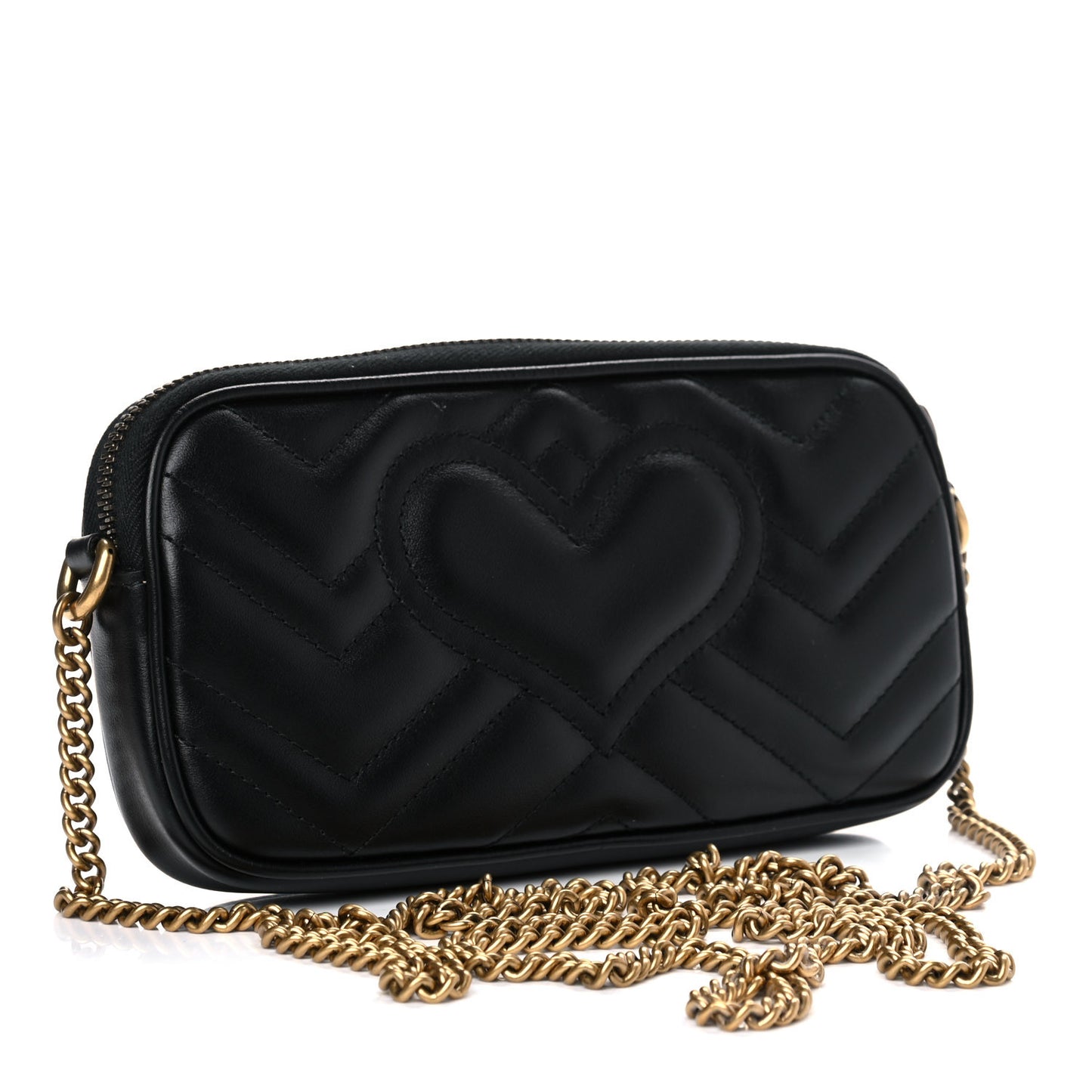 Calfskin Matelasse Mini GG Marmont Chain Crossbody Bag Black
