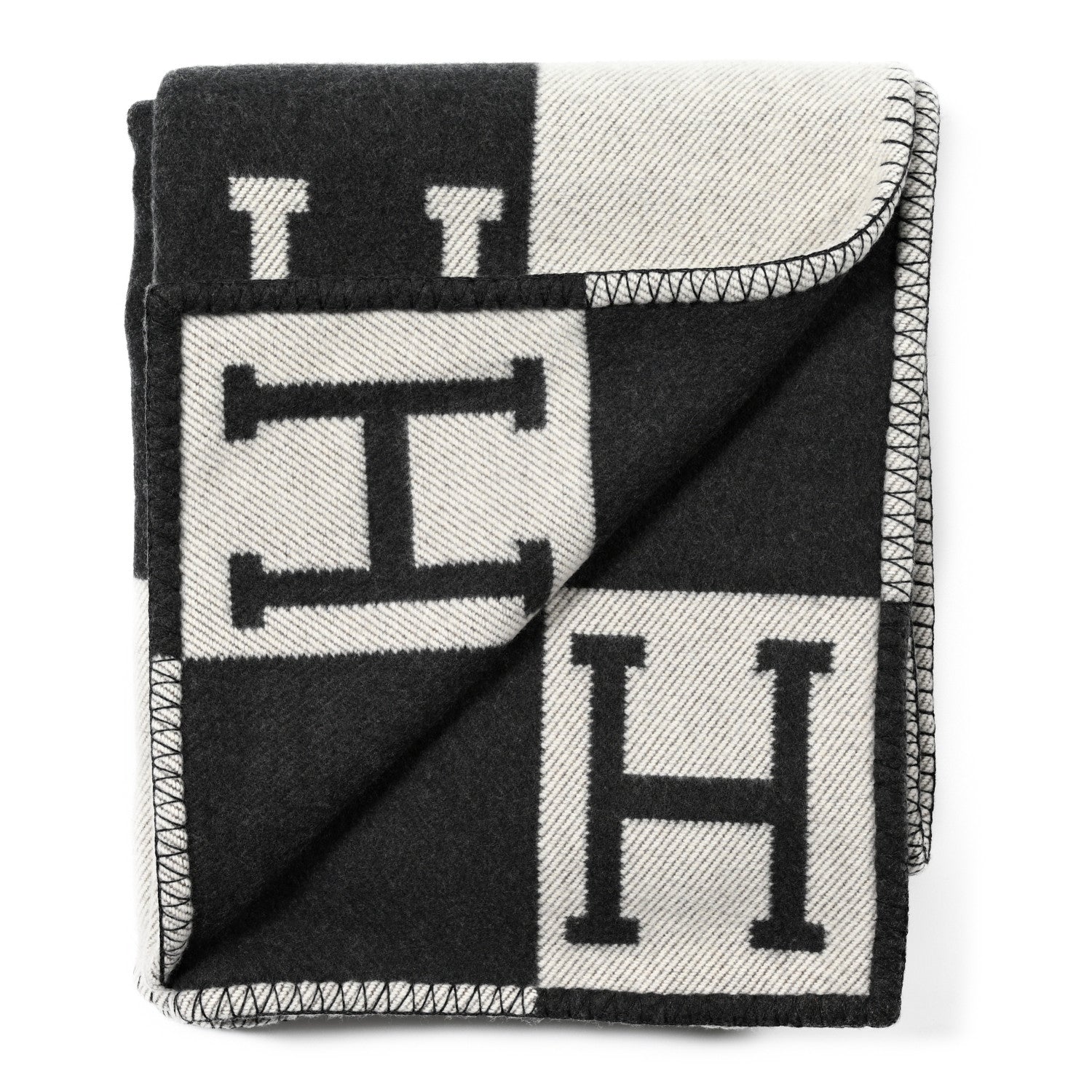 Hermes Wool Cashmere Avalon Blanket Ecru Gris Fonce 2 of 3