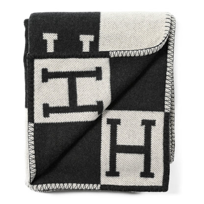 Hermes Wool Cashmere Avalon Blanket Ecru Gris Fonce 2 of 3
