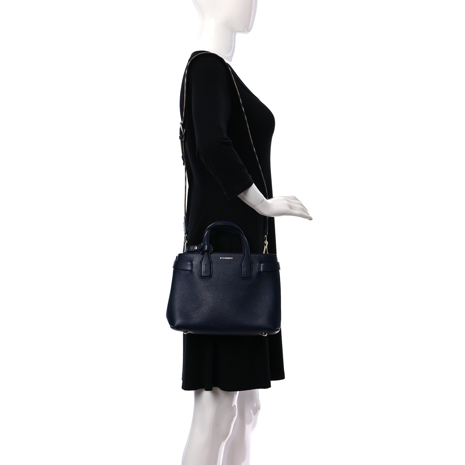 Burberry Grainy Calfskin House Check Small Banner Tote Regency Blue 3 of 13