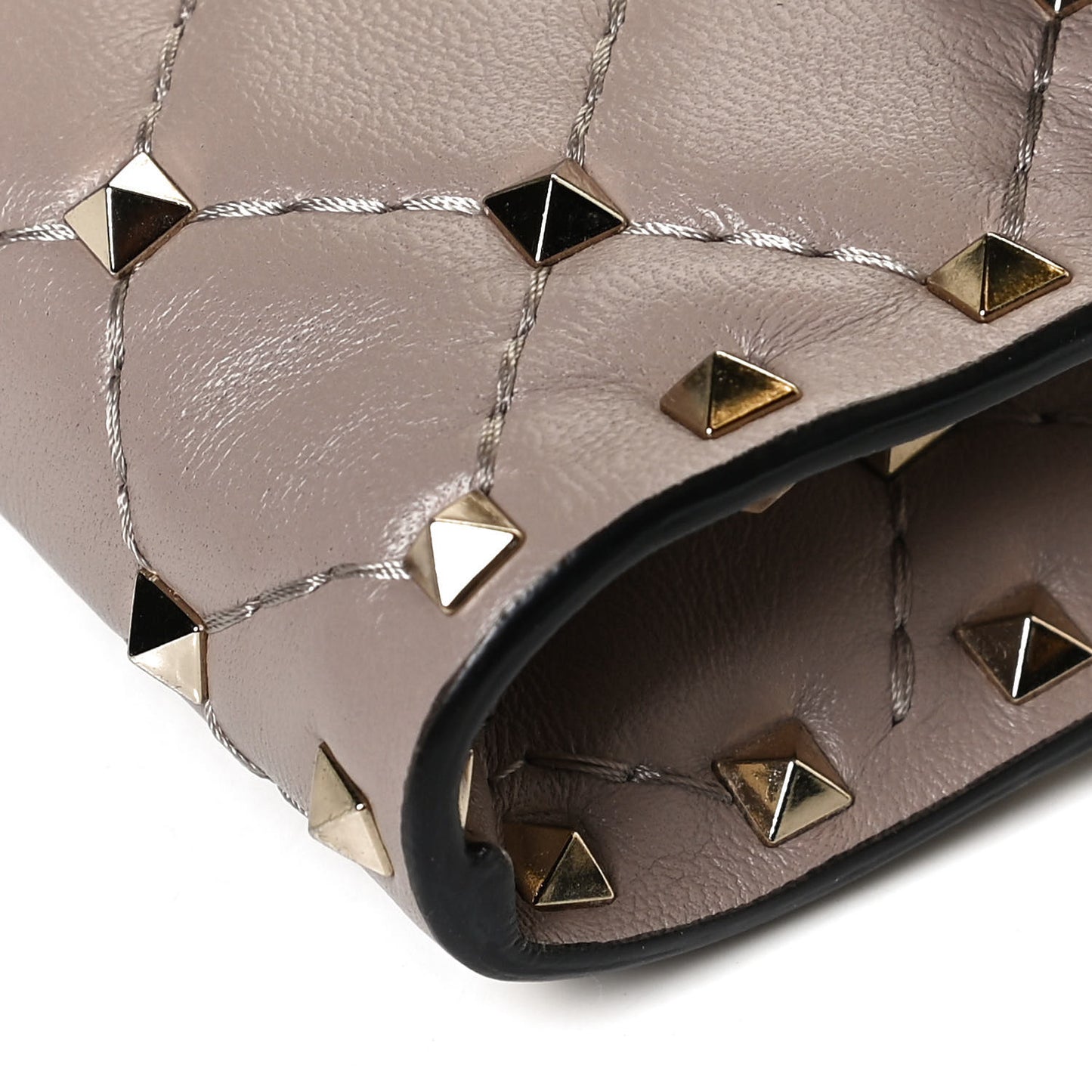 Lambskin Rockstud Spike Wallet on Chain Poudre