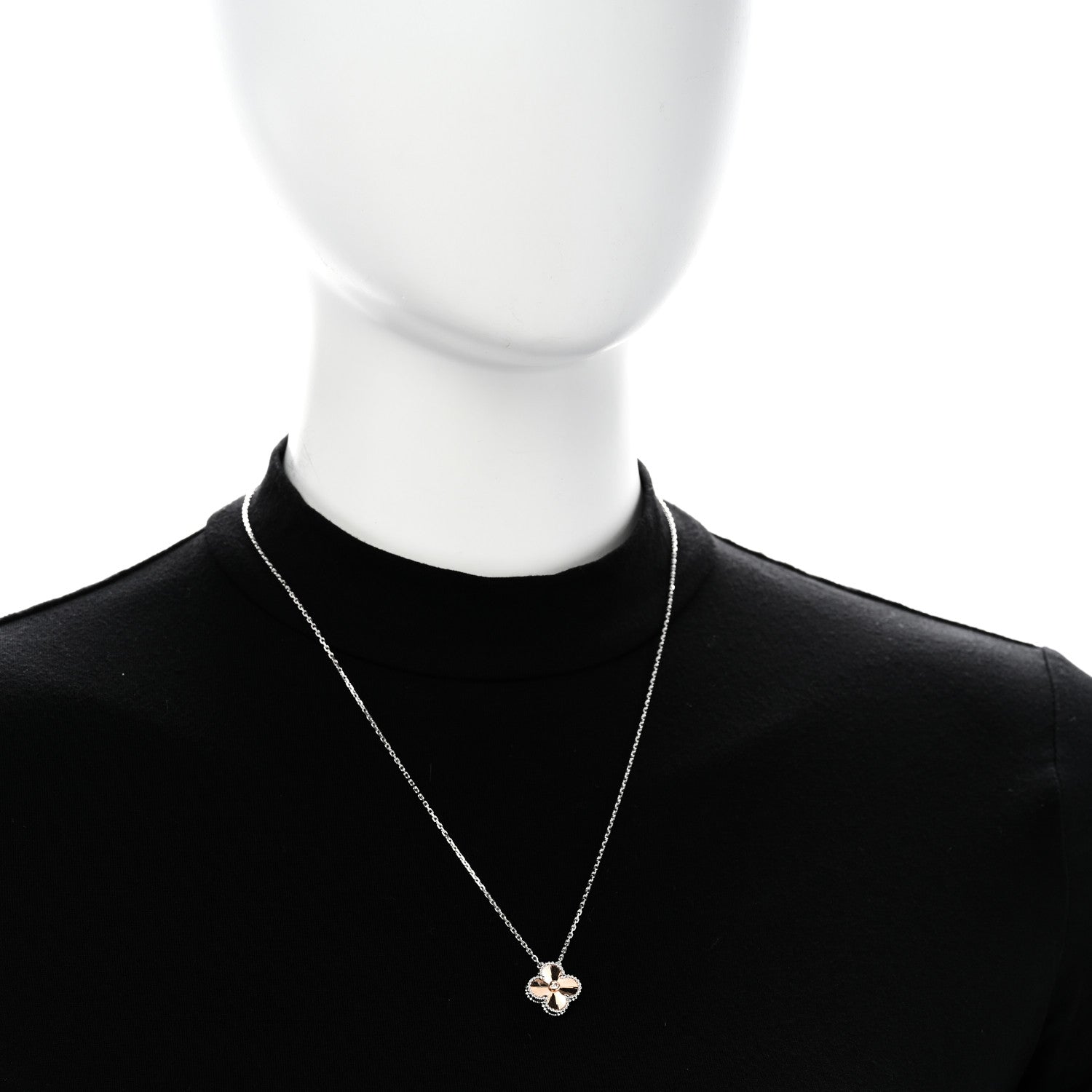 Van Cleef & Arpels 18K White Rose Gold Diamond Guilloche Vintage Alhambra Pendant Necklace 2 of 6