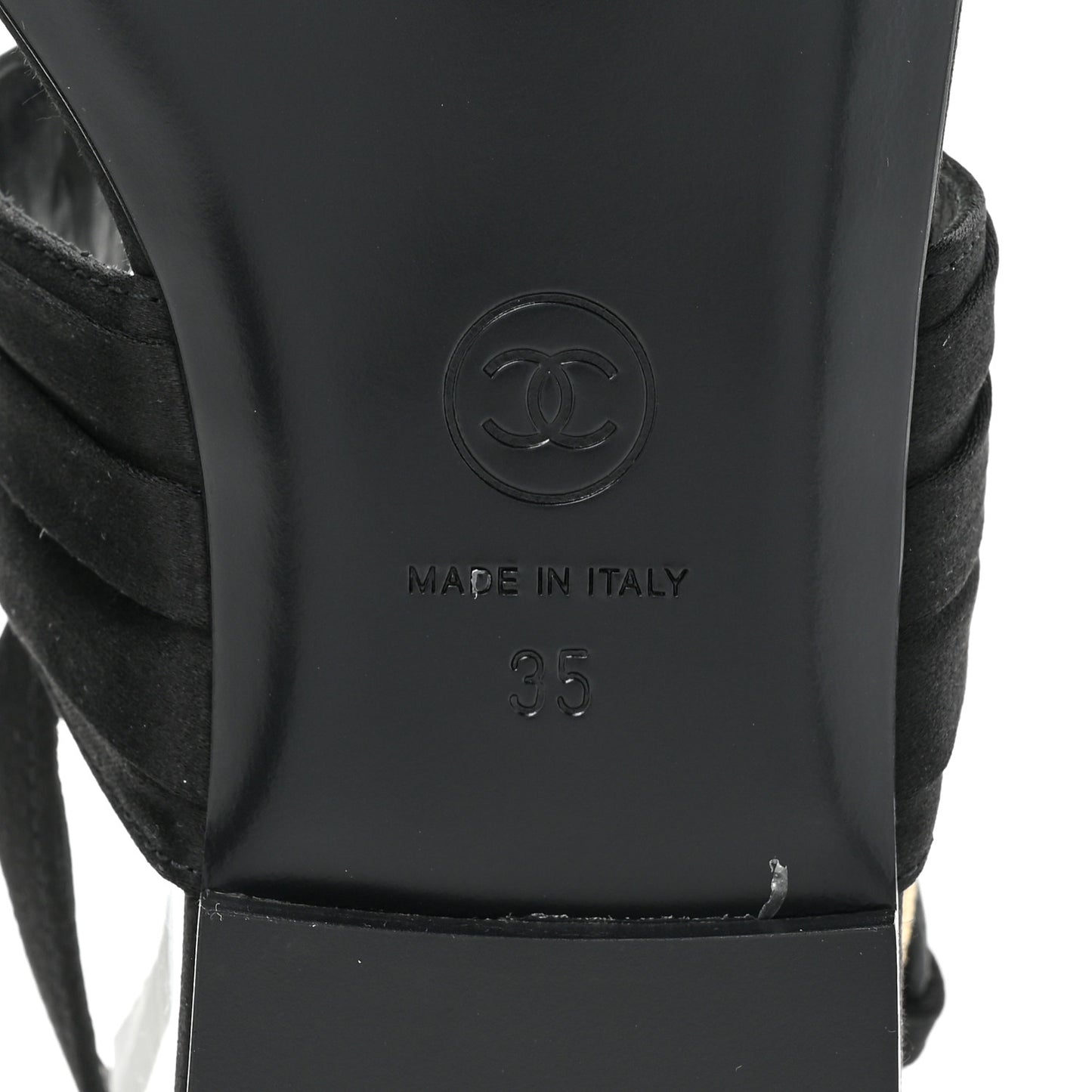 Satin Crystal CC Thong Sandals 35 Black
