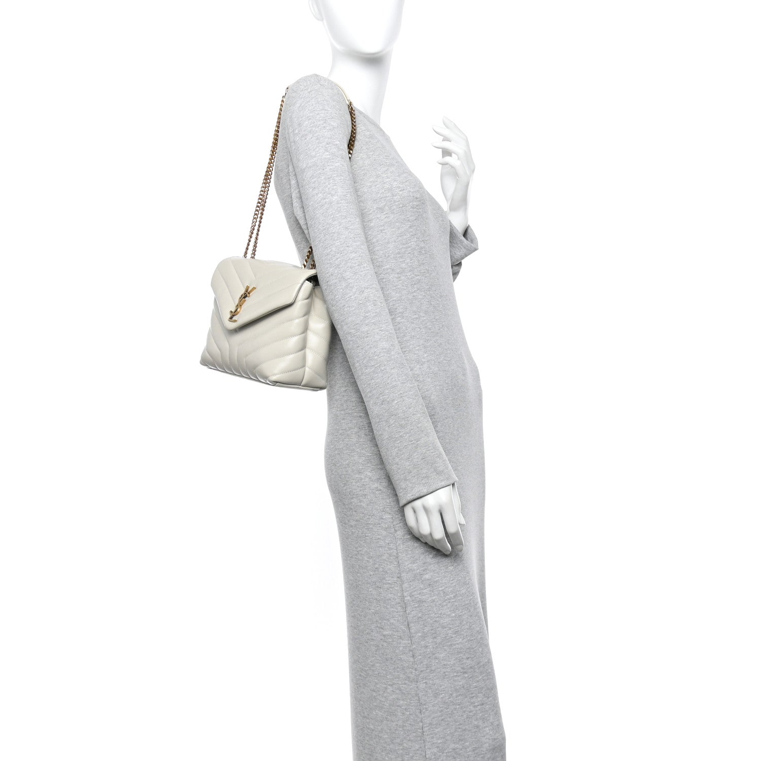 Saint Laurent Calfskin Y Quilted Monogram Small Loulou Chain Satchel Crema Soft 2 of 10