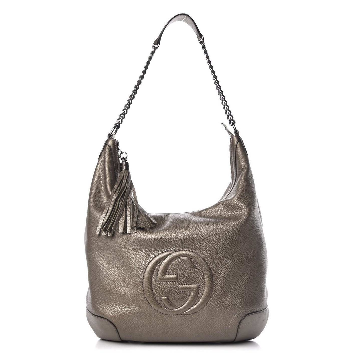 Metallic Pebbled Calfskin Medium Soho Chain Hobo Sasso
