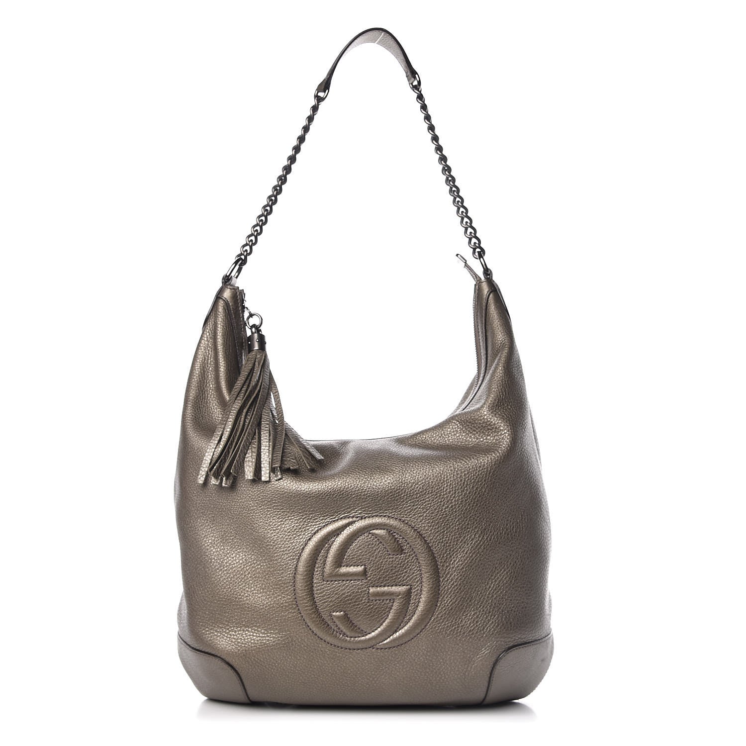 Gucci Metallic Pebbled Calfskin Medium Soho Chain Hobo Sasso 1 of 10