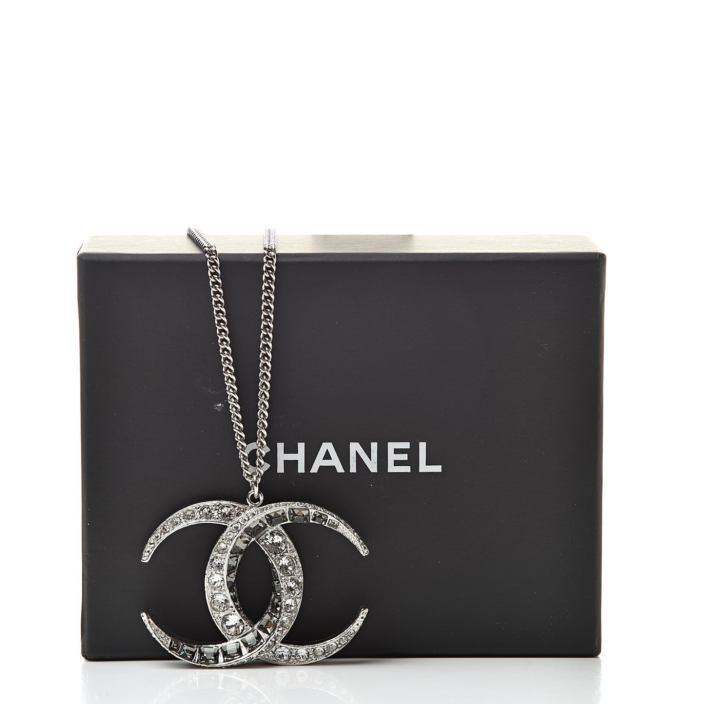 Baguette Crystal Moon CC Necklace Silver
