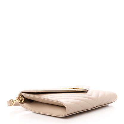 Saint Laurent Grain De Poudre Matelasse Chevron Monogram Envelope Clutch Dark Beige 4 of 10