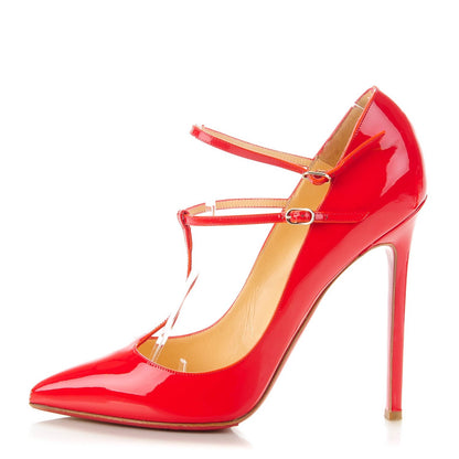 Christian Louboutin Patent V Neck 120 Pumps 39 Rouge Lipstick 1 of 7